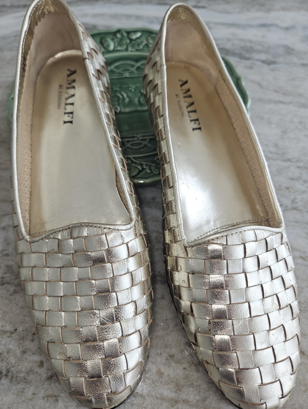 Amalfi Metallic Gold Woven Slip-On Flats 8.5 Italy